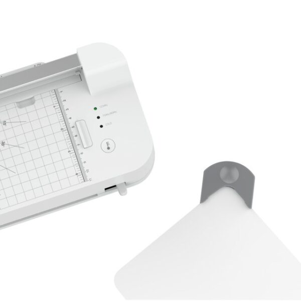 HP Laminator ONELAM COMBO A3, na zimno/gorąco, zintegrowany trymer, zaokrąglacz rogów, prędkość 40cm/min + 15 folii: 3xA4, 4xA5, 4xA6, 4xB-CARD, biały - obrazek 3