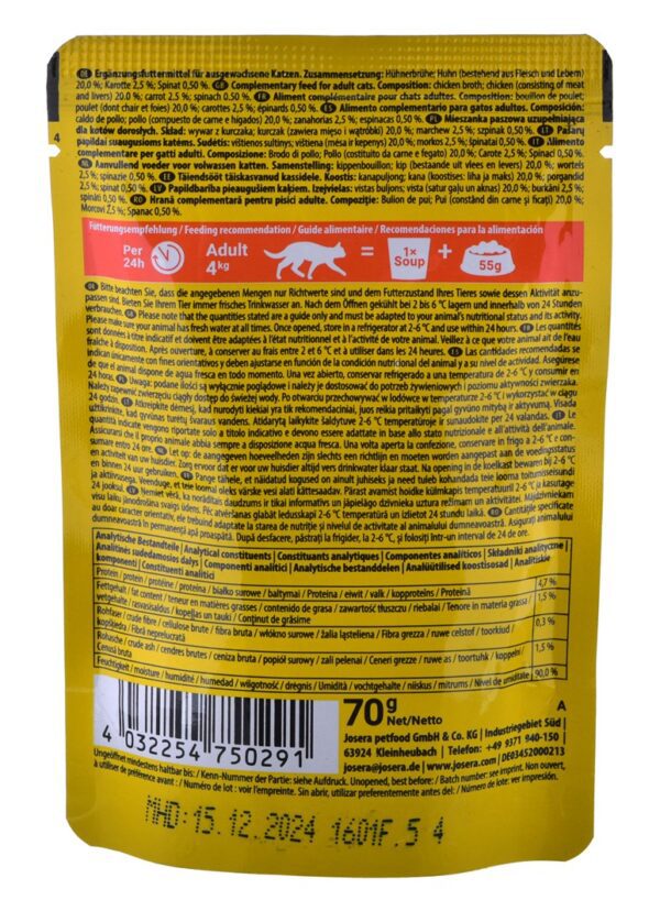 JOSERA Zupa kurczak z marchwią i szpinakiem - mokra karma dla kota - 70 g - obrazek 2