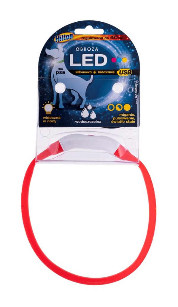 HILTON LED Obroża Silikonowa 1,4x0,8x40cm z USB dla psa - obrazek 2