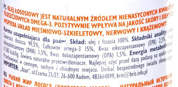 BRIT CARE Olej z łososia - suplement diety na sierść i skórę dla psów i kotów - 1000 ml - obrazek 2