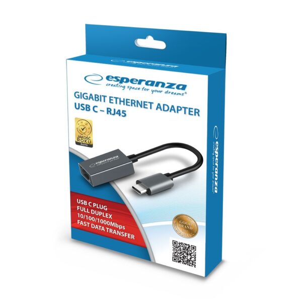 ESPERANZA GIGABIT ETHERNET 1000 MBPS ADAPTER USB C-RJ45 ENA102 - obrazek 2