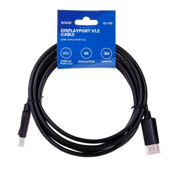Kabel SAVIO CL-137 (DisplayPort M - DisplayPort M; 3m; kolor czarny) - obrazek 2