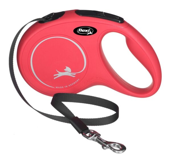 Smycz flexi automatyczna New Classic M taśma 5 m - dla psów do 25 kg, kolor czerwony - obrazek 2