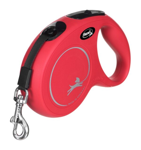 Smycz flexi automatyczna New Classic M taśma 5 m - dla psów do 25 kg, kolor czerwony - obrazek 3