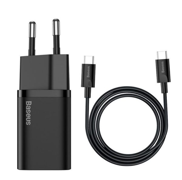BASEUS ŁADOWARKA SIECIOWA Z KABLEM USB-C DO USB-C TZCCSUP-L01 SUPER SI 1C 25W CZARNA - obrazek 3