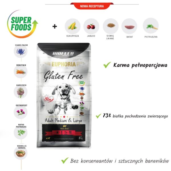 BIOFEED Euphoria G-F psy MID&MAXI wołowina 2kg - obrazek 2