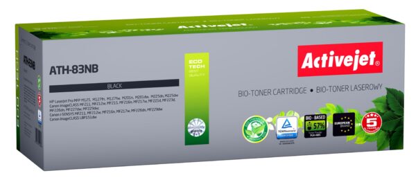 BIO Activejet ATH-83NB Toner (zamiennik HP 83A CF283A, Canon CRG-737; Supreme; 1500 stron; czarny). ECO Toner. Proszek w tonerze jest biodegradowalny. 57% Tonera jest pochodzenia biologicznego.