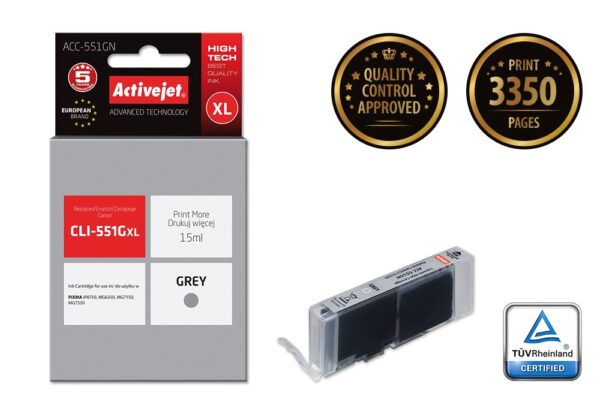 Activejet ACC-551GN Tusz (zamiennik Canon CLI-551G; Supreme; 15 ml; szary) - obrazek 2