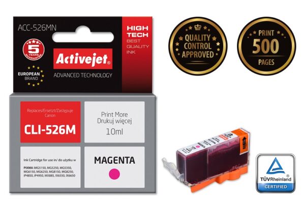 Activejet ACC-526MN Tusz (zamiennik Canon CLI-526M; Supreme; 10 ml; czerwony) - obrazek 2