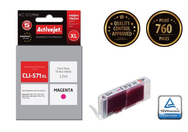 Activejet ACC-571MNX Tusz (zamiennik Canon CLI-571XLM; Supreme; 12 ml; czerwony) - obrazek 2