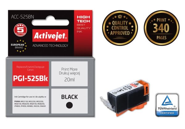 Activejet ACC-525BN Tusz (zamiennik Canon PGI-525PGBK; Supreme; 20 ml; czarny) - obrazek 2