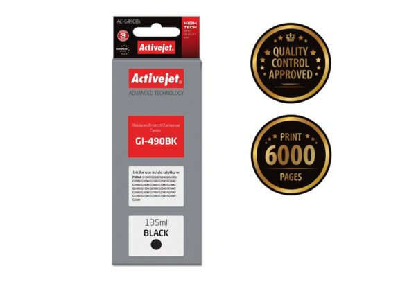 Activejet AC-G490Bk Tusz (zamiennik Canon GI-490BK; Supreme; 135 ml; 6000 stron, czarny) - obrazek 2