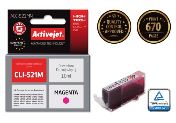 Activejet ACC-521MN Tusz (zamiennik Canon CLI-521M; Supreme; 10 ml; czerwony) - obrazek 2