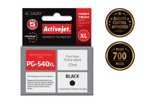 Activejet AC-540RX Tusz (zamiennik Canon PG-540XL; Premium; 25 ml; 700 stron, czarny) - obrazek 2