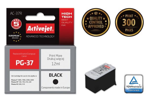 Activejet AC-37R Tusz (zamiennik Canon PG-37; Premium; 12 ml; czarny) - obrazek 2
