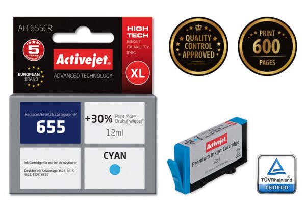 Activejet AH-655CR Tusz (zamiennik HP 655 CZ110AE; Premium; 12 ml; niebieski) - obrazek 2