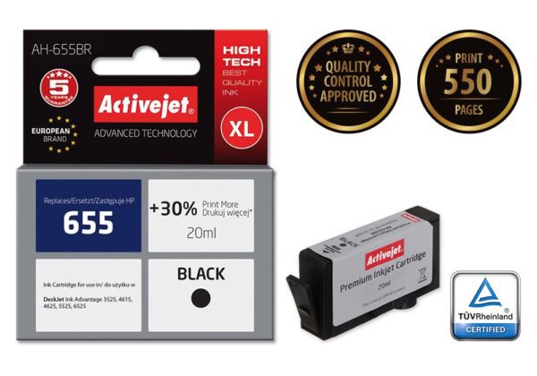 Activejet AH-655BR Tusz (zamiennik HP 655 CZ109AE; Premium; 20 ml; czarny) - obrazek 2