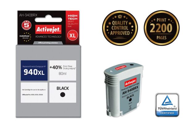 Activejet AH-940BRX Tusz (zamiennik HP 940XL C4906AE; Premium; 80 ml; czarny) - obrazek 2