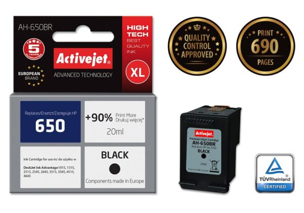 Activejet AH-650BR Tusz (zamiennik HP 650 CZ101AE; Premium; 20 ml; czarny) - obrazek 2