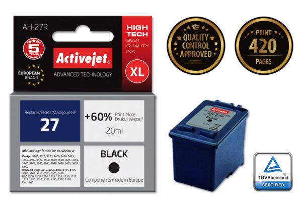 Activejet AH-27R Tusz (zamiennik HP 27 C8727A; Premium; 20 ml; czarny) - obrazek 2
