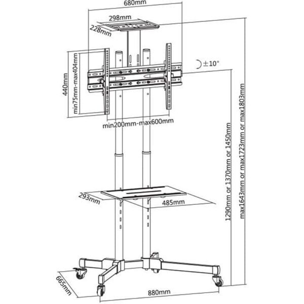 TECHLY STOJAK MOBILNY TV LED/LCD 37-70 CALI 50KG 2 - obrazek 2
