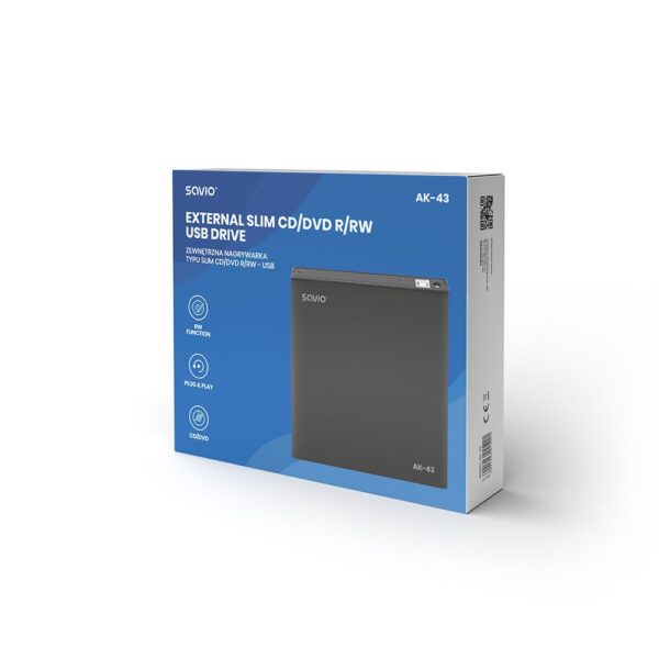 SAVIO NAGRYWARKA ZEWNĘTRZNA TYPU SLIM CD/DVD R/RW – USB 2.0 AK-43 - obrazek 3